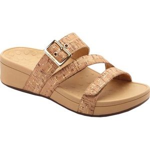 Vionic Women's Rio Tan Cork Like Platform Slide Sandals, size 9
